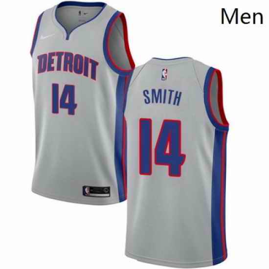 Mens Nike Detroit Pistons 14 Ish Smith Authentic Silver NBA Jersey Statement Edition